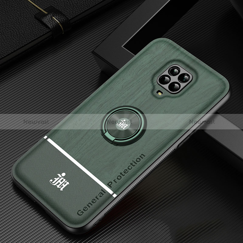 Ultra-thin Silicone Gel Soft Case Cover with Magnetic Finger Ring Stand JM1 for Xiaomi Redmi Note 9 Pro Max Green