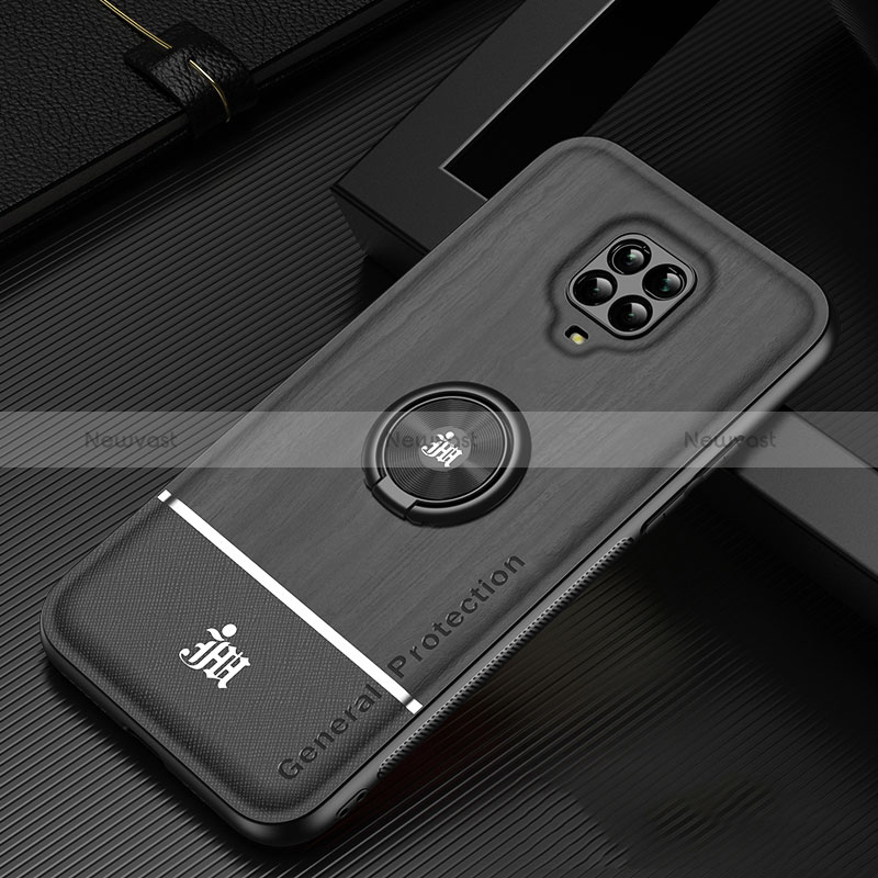 Ultra-thin Silicone Gel Soft Case Cover with Magnetic Finger Ring Stand JM1 for Xiaomi Redmi Note 9S Black