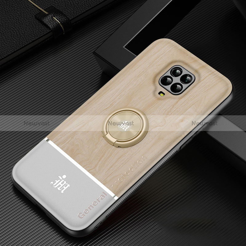 Ultra-thin Silicone Gel Soft Case Cover with Magnetic Finger Ring Stand JM1 for Xiaomi Redmi Note 9S Gold