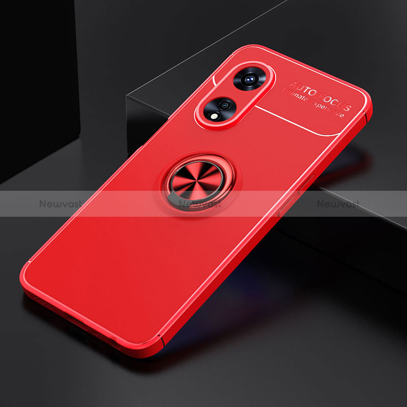 Ultra-thin Silicone Gel Soft Case Cover with Magnetic Finger Ring Stand JM2 for Oppo A1 Pro 5G Red