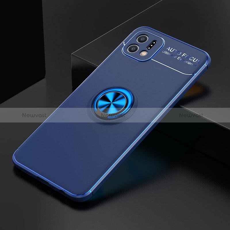 Ultra-thin Silicone Gel Soft Case Cover with Magnetic Finger Ring Stand JM2 for Oppo A16K Blue
