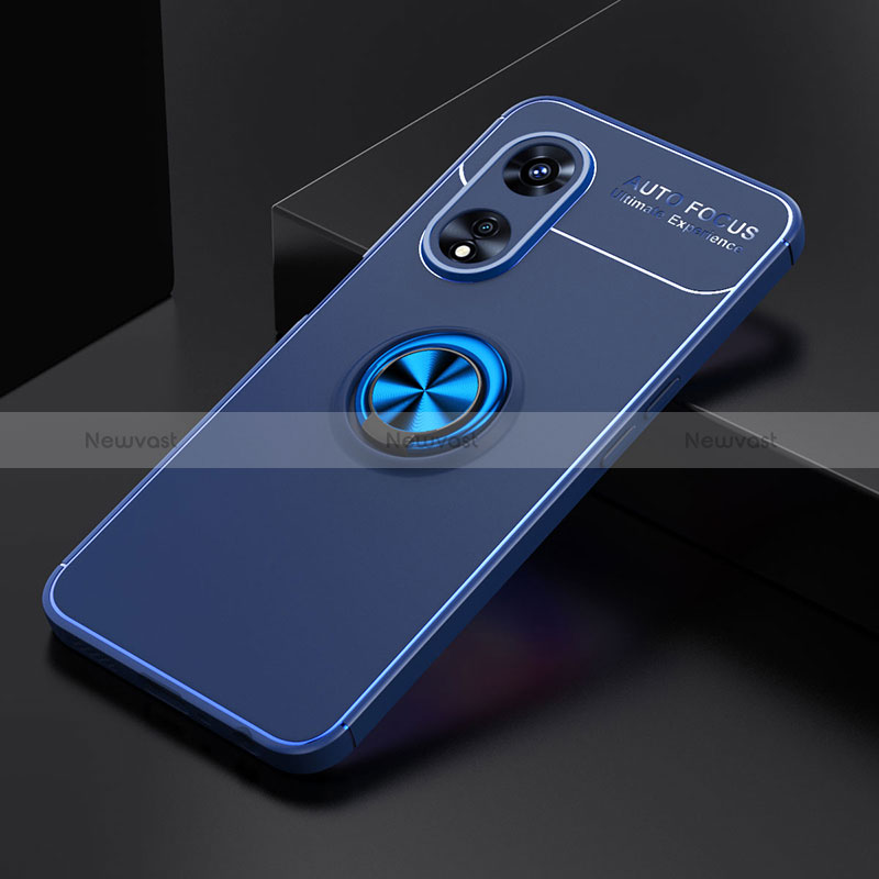 Ultra-thin Silicone Gel Soft Case Cover with Magnetic Finger Ring Stand JM2 for Oppo A1x 5G Blue