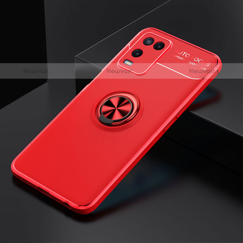 Ultra-thin Silicone Gel Soft Case Cover with Magnetic Finger Ring Stand JM2 for Oppo A54 4G Red