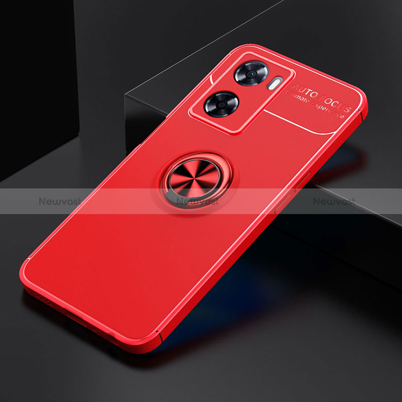 Ultra-thin Silicone Gel Soft Case Cover with Magnetic Finger Ring Stand JM2 for Oppo A57 4G Red