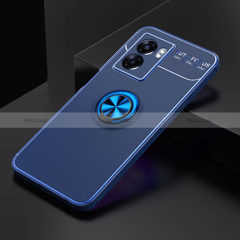 Ultra-thin Silicone Gel Soft Case Cover with Magnetic Finger Ring Stand JM2 for Oppo A57 5G Blue