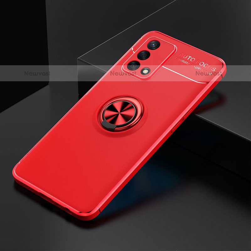 Ultra-thin Silicone Gel Soft Case Cover with Magnetic Finger Ring Stand JM2 for Oppo A74 4G Red