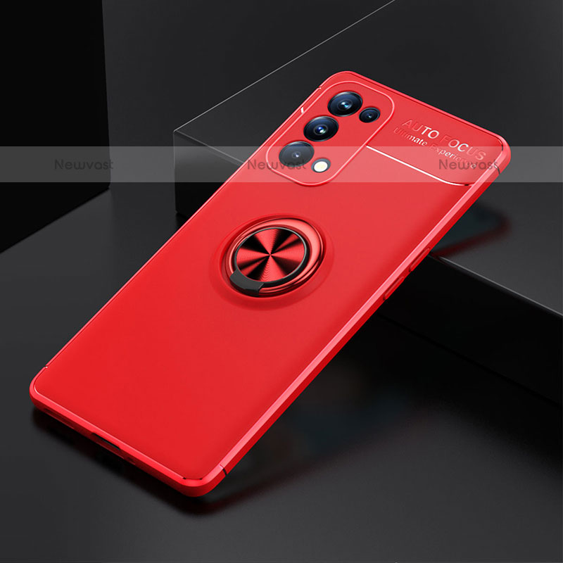 Ultra-thin Silicone Gel Soft Case Cover with Magnetic Finger Ring Stand JM2 for Oppo A93 5G Red