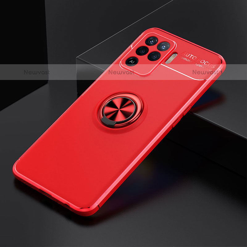 Ultra-thin Silicone Gel Soft Case Cover with Magnetic Finger Ring Stand JM2 for Oppo A94 4G Red