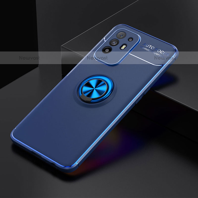 Ultra-thin Silicone Gel Soft Case Cover with Magnetic Finger Ring Stand JM2 for Oppo A94 5G Blue