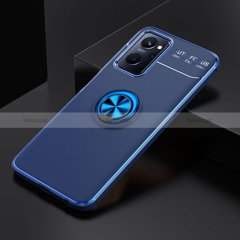 Ultra-thin Silicone Gel Soft Case Cover with Magnetic Finger Ring Stand JM2 for Oppo A96 4G Blue