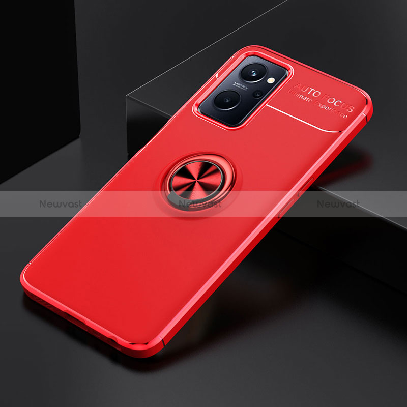 Ultra-thin Silicone Gel Soft Case Cover with Magnetic Finger Ring Stand JM2 for Oppo A96 4G Red