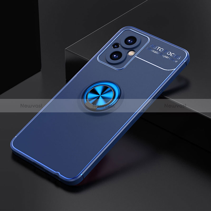 Ultra-thin Silicone Gel Soft Case Cover with Magnetic Finger Ring Stand JM2 for Oppo A96 5G Blue