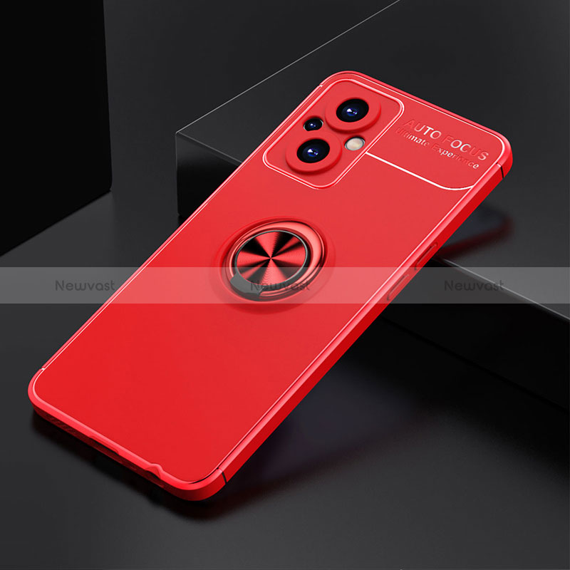 Ultra-thin Silicone Gel Soft Case Cover with Magnetic Finger Ring Stand JM2 for Oppo A96 5G Red