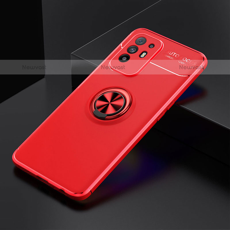 Ultra-thin Silicone Gel Soft Case Cover with Magnetic Finger Ring Stand JM2 for Oppo F19 Pro+ Plus 5G Red