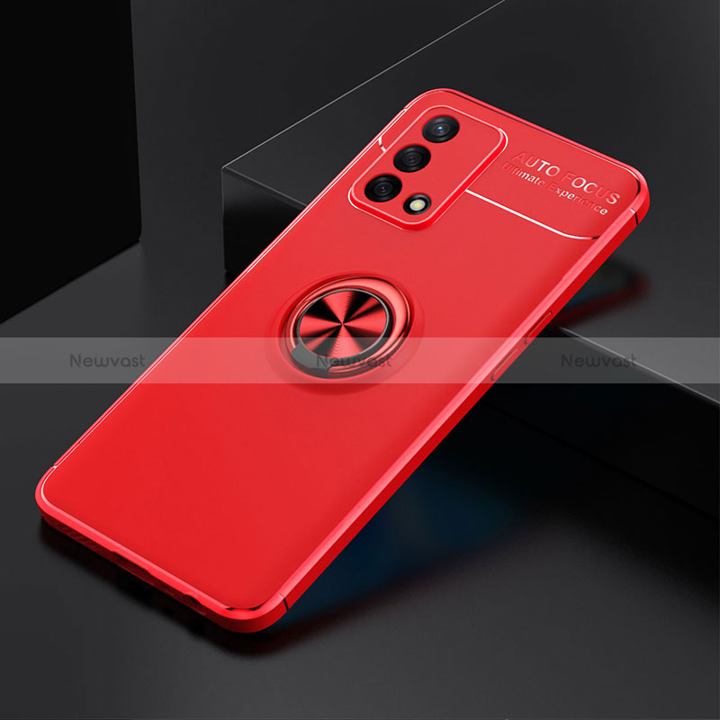 Ultra-thin Silicone Gel Soft Case Cover with Magnetic Finger Ring Stand JM2 for Oppo F19 Red