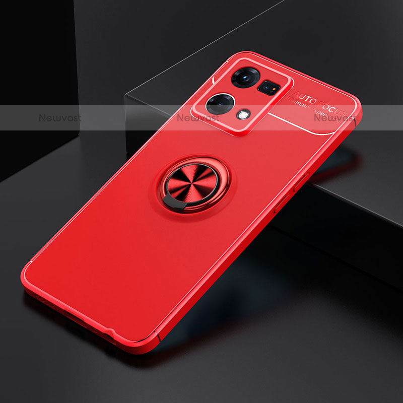 Ultra-thin Silicone Gel Soft Case Cover with Magnetic Finger Ring Stand JM2 for Oppo F21 Pro 4G Red