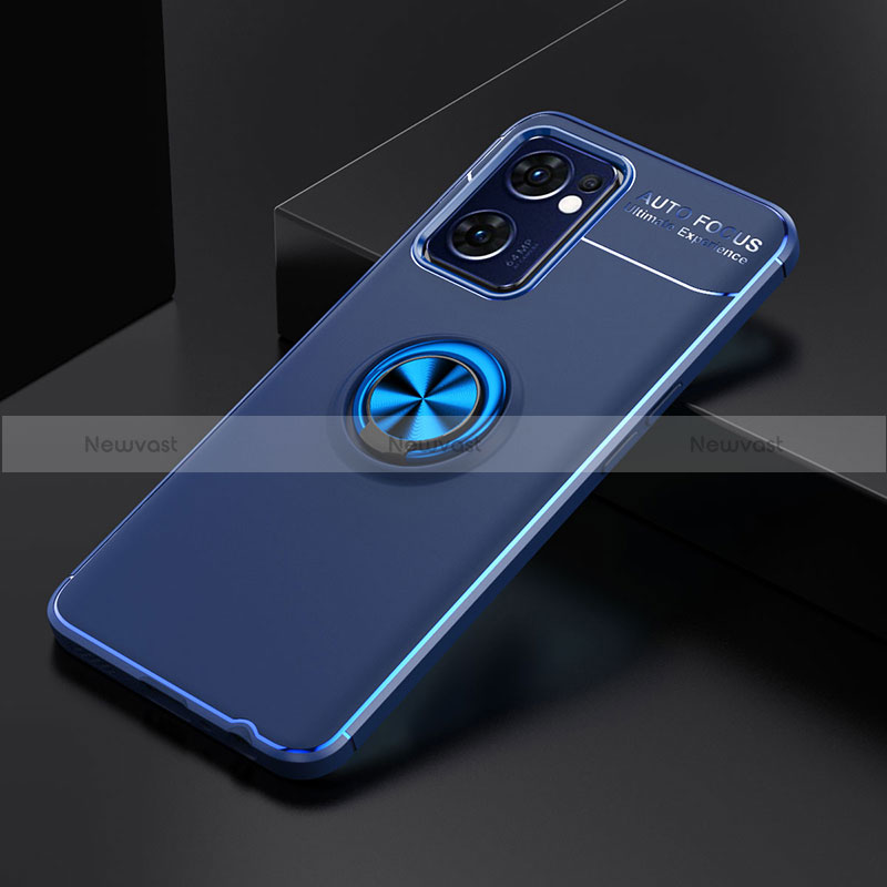 Ultra-thin Silicone Gel Soft Case Cover with Magnetic Finger Ring Stand JM2 for Oppo Find X5 Lite 5G Blue