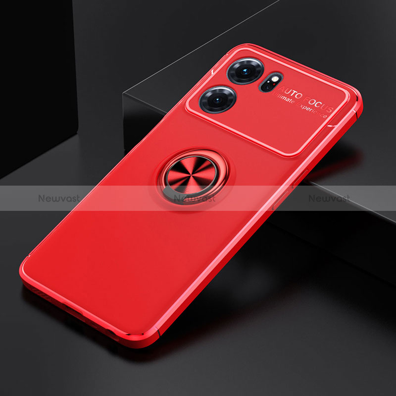 Ultra-thin Silicone Gel Soft Case Cover with Magnetic Finger Ring Stand JM2 for Oppo K10 5G Red