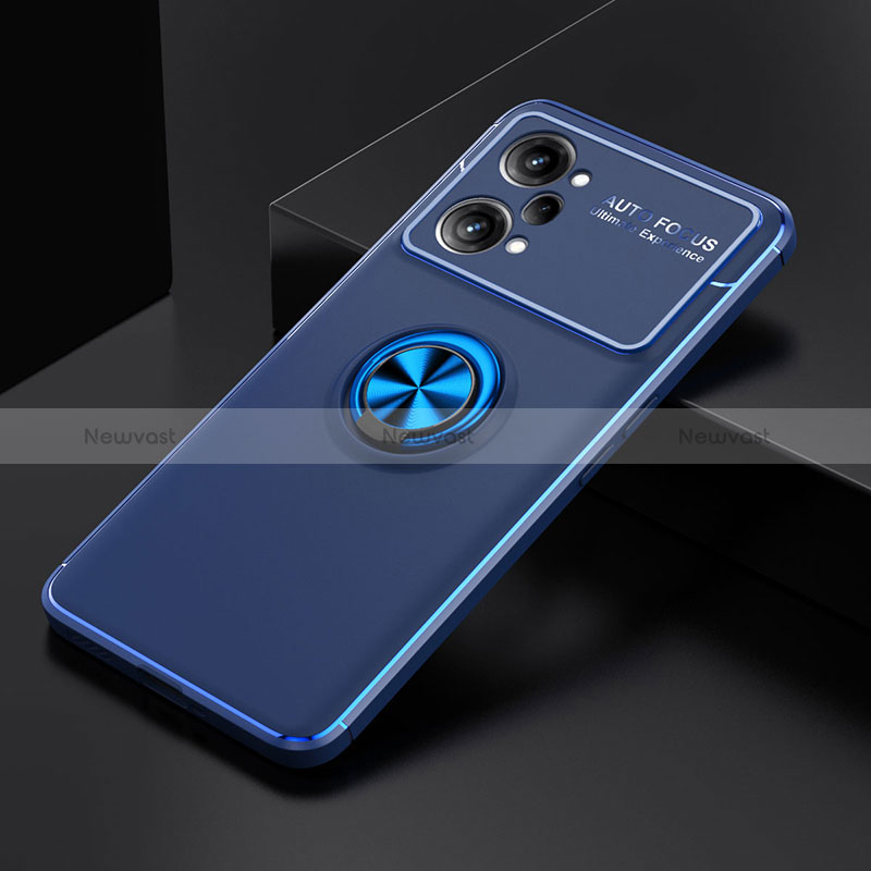 Ultra-thin Silicone Gel Soft Case Cover with Magnetic Finger Ring Stand JM2 for Oppo K10 Pro 5G Blue