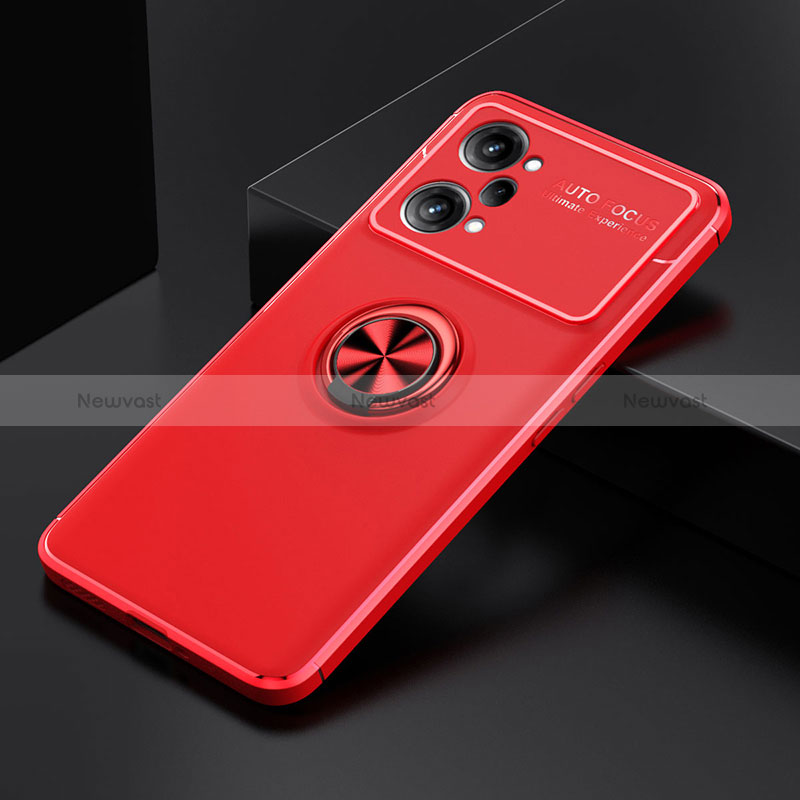 Ultra-thin Silicone Gel Soft Case Cover with Magnetic Finger Ring Stand JM2 for Oppo K10 Pro 5G Red