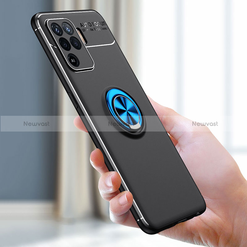 Ultra-thin Silicone Gel Soft Case Cover with Magnetic Finger Ring Stand JM2 for Oppo Reno5 F