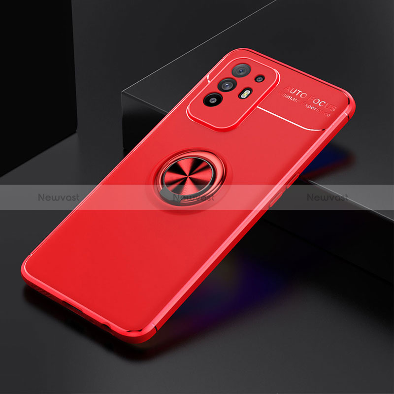 Ultra-thin Silicone Gel Soft Case Cover with Magnetic Finger Ring Stand JM2 for Oppo Reno5 Z 5G Red