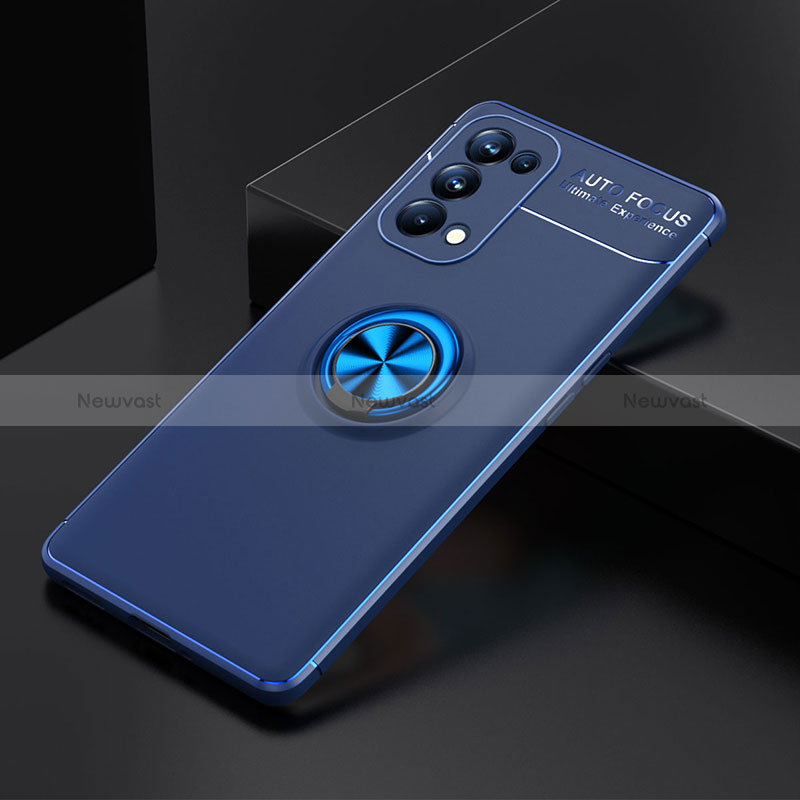 Ultra-thin Silicone Gel Soft Case Cover with Magnetic Finger Ring Stand JM2 for Oppo Reno6 Pro 5G Blue