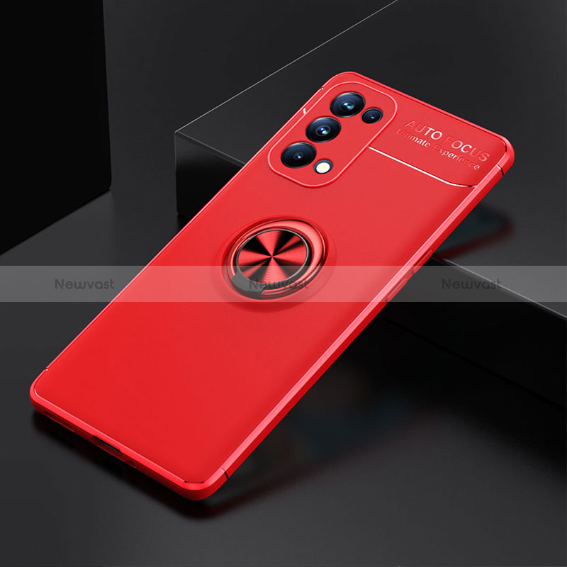 Ultra-thin Silicone Gel Soft Case Cover with Magnetic Finger Ring Stand JM2 for Oppo Reno6 Pro 5G Red