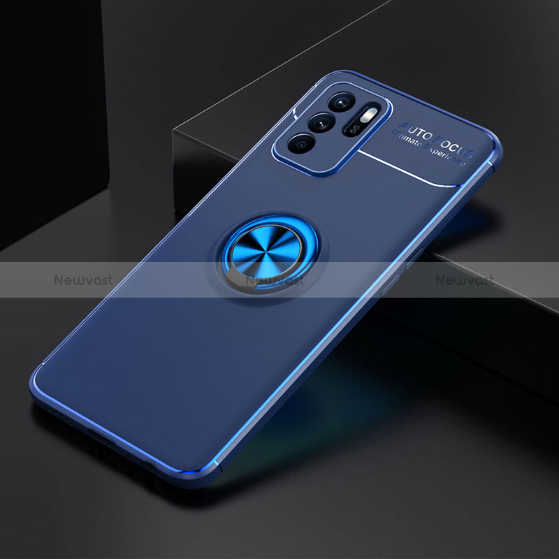 Ultra-thin Silicone Gel Soft Case Cover with Magnetic Finger Ring Stand JM2 for Oppo Reno6 Z 5G Blue