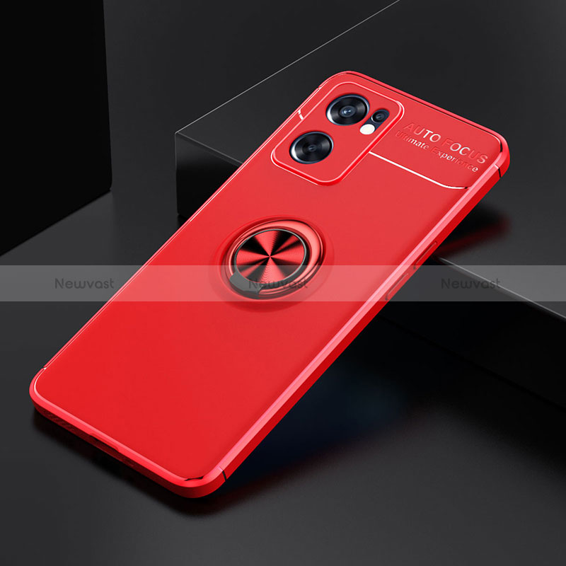 Ultra-thin Silicone Gel Soft Case Cover with Magnetic Finger Ring Stand JM2 for Oppo Reno7 SE 5G Red