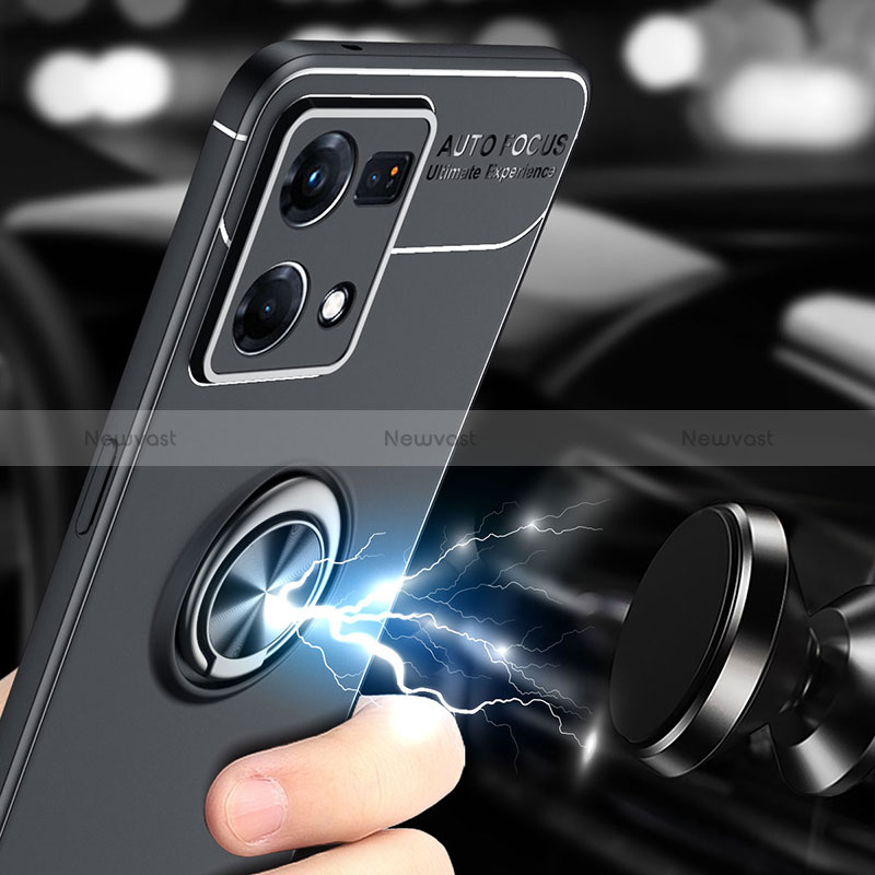 Ultra-thin Silicone Gel Soft Case Cover with Magnetic Finger Ring Stand JM2 for Oppo Reno8 4G