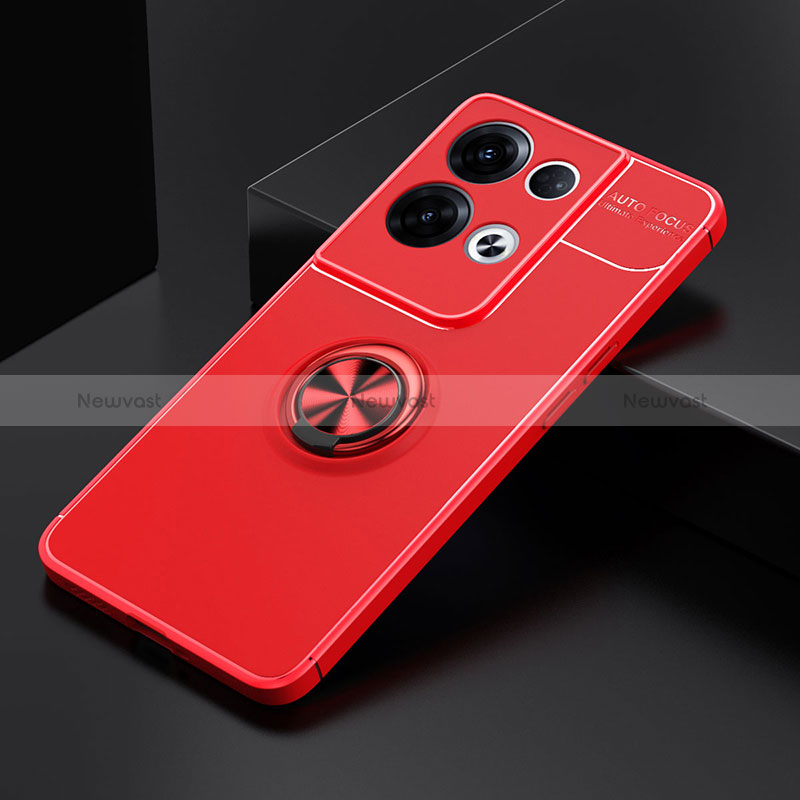 Ultra-thin Silicone Gel Soft Case Cover with Magnetic Finger Ring Stand JM2 for Oppo Reno8 Pro 5G Red