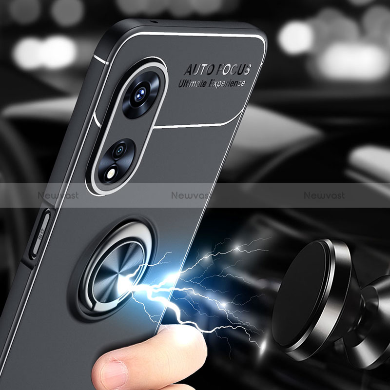 Ultra-thin Silicone Gel Soft Case Cover with Magnetic Finger Ring Stand JM2 for Oppo Reno8 T 5G