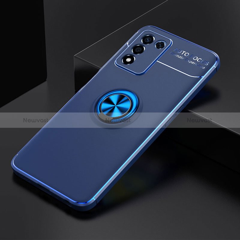 Ultra-thin Silicone Gel Soft Case Cover with Magnetic Finger Ring Stand JM2 for Realme 9 SE 5G Blue