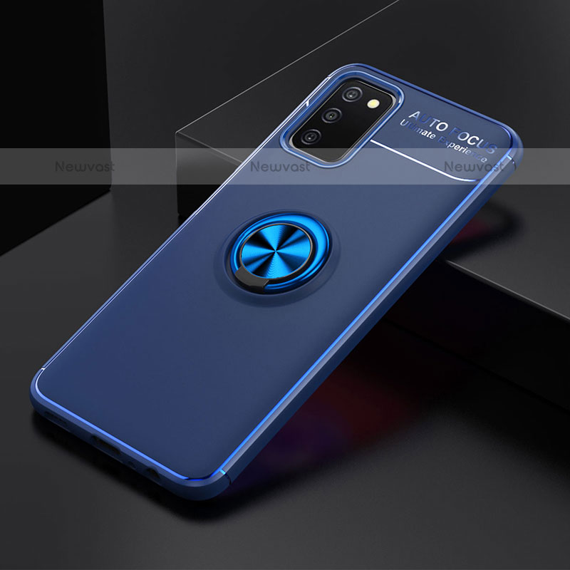 Ultra-thin Silicone Gel Soft Case Cover with Magnetic Finger Ring Stand JM2 for Samsung Galaxy A02s Blue