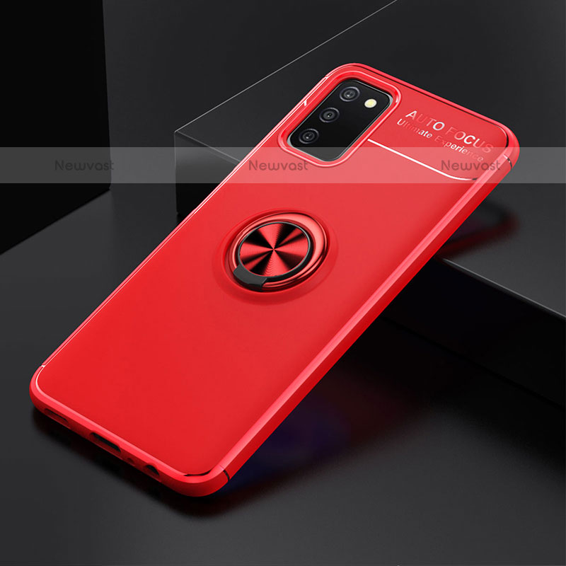 Ultra-thin Silicone Gel Soft Case Cover with Magnetic Finger Ring Stand JM2 for Samsung Galaxy A02s Red