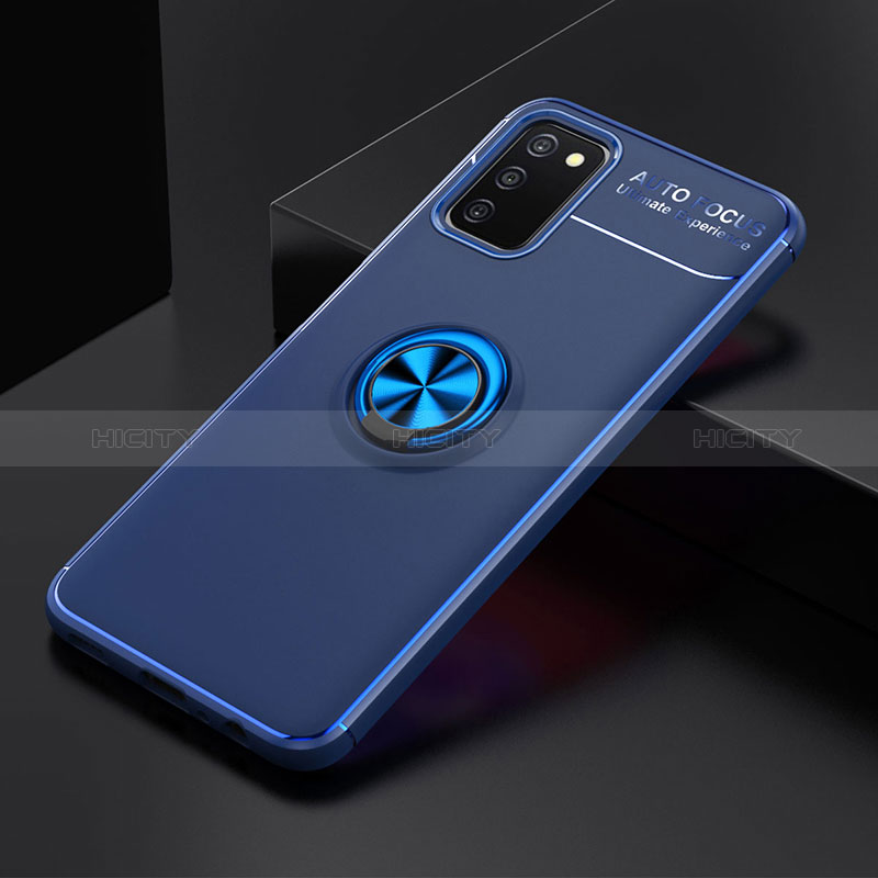 Ultra-thin Silicone Gel Soft Case Cover with Magnetic Finger Ring Stand JM2 for Samsung Galaxy A03s Blue