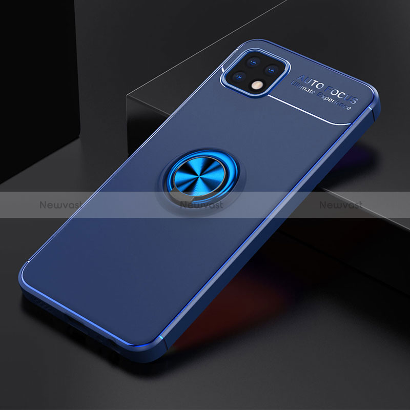 Ultra-thin Silicone Gel Soft Case Cover with Magnetic Finger Ring Stand JM2 for Samsung Galaxy A22 5G Blue