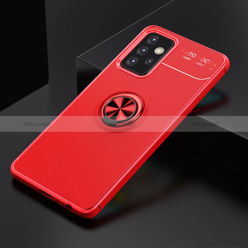 Ultra-thin Silicone Gel Soft Case Cover with Magnetic Finger Ring Stand JM2 for Samsung Galaxy A52 4G Red