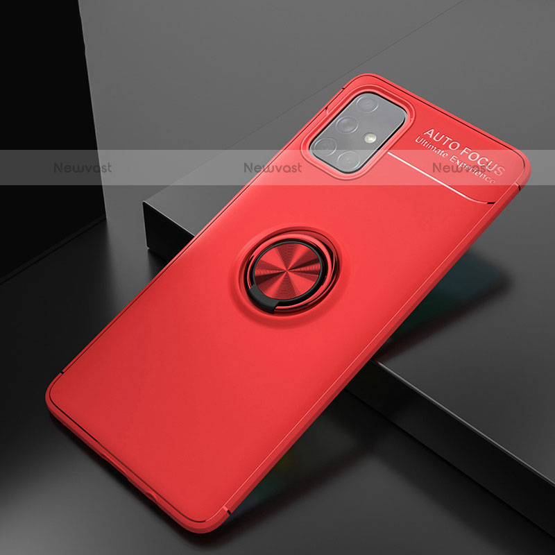Ultra-thin Silicone Gel Soft Case Cover with Magnetic Finger Ring Stand JM2 for Samsung Galaxy A71 4G A715 Red