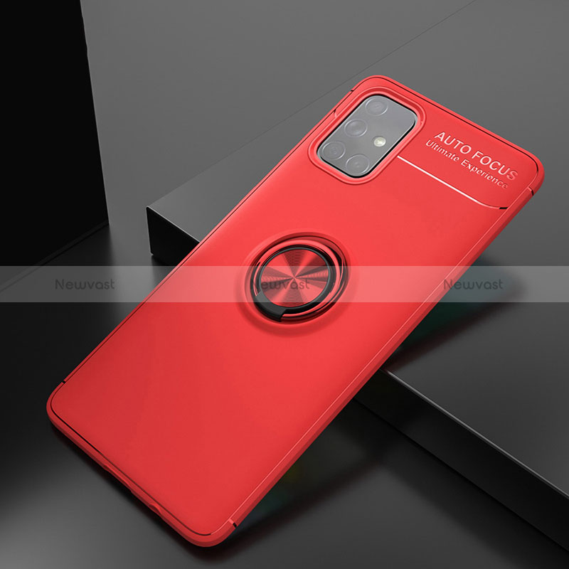 Ultra-thin Silicone Gel Soft Case Cover with Magnetic Finger Ring Stand JM2 for Samsung Galaxy A71 5G Red