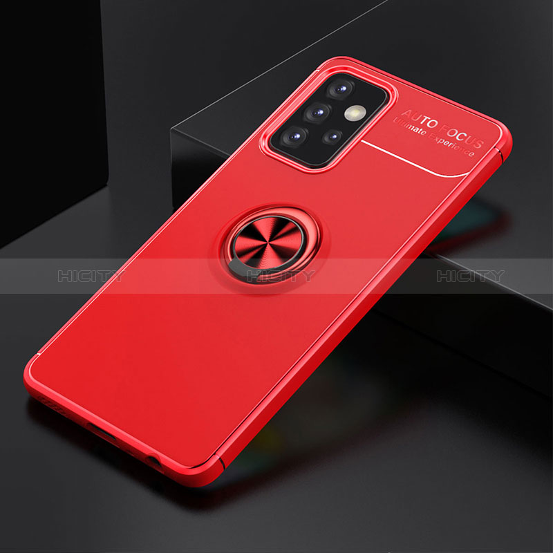 Ultra-thin Silicone Gel Soft Case Cover with Magnetic Finger Ring Stand JM2 for Samsung Galaxy A72 4G Red