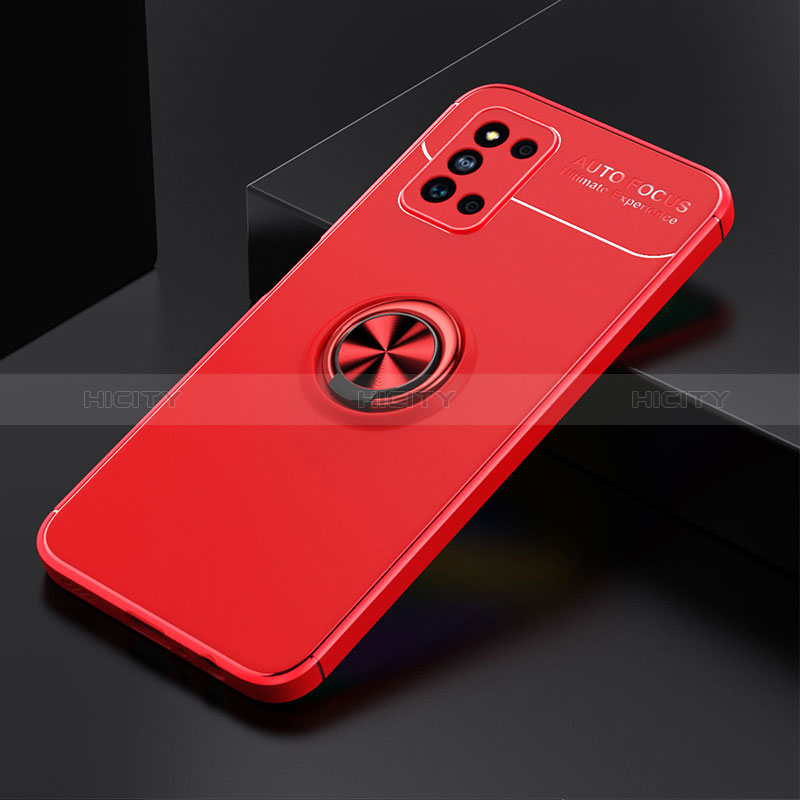 Ultra-thin Silicone Gel Soft Case Cover with Magnetic Finger Ring Stand JM2 for Samsung Galaxy F52 5G Red