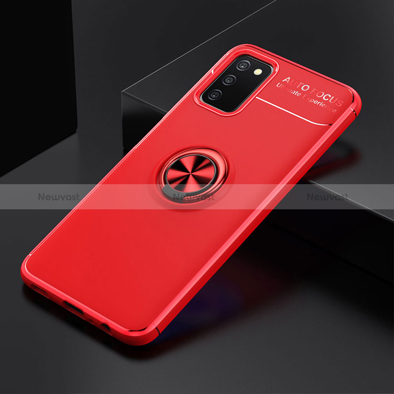 Ultra-thin Silicone Gel Soft Case Cover with Magnetic Finger Ring Stand JM2 for Samsung Galaxy M02s Red