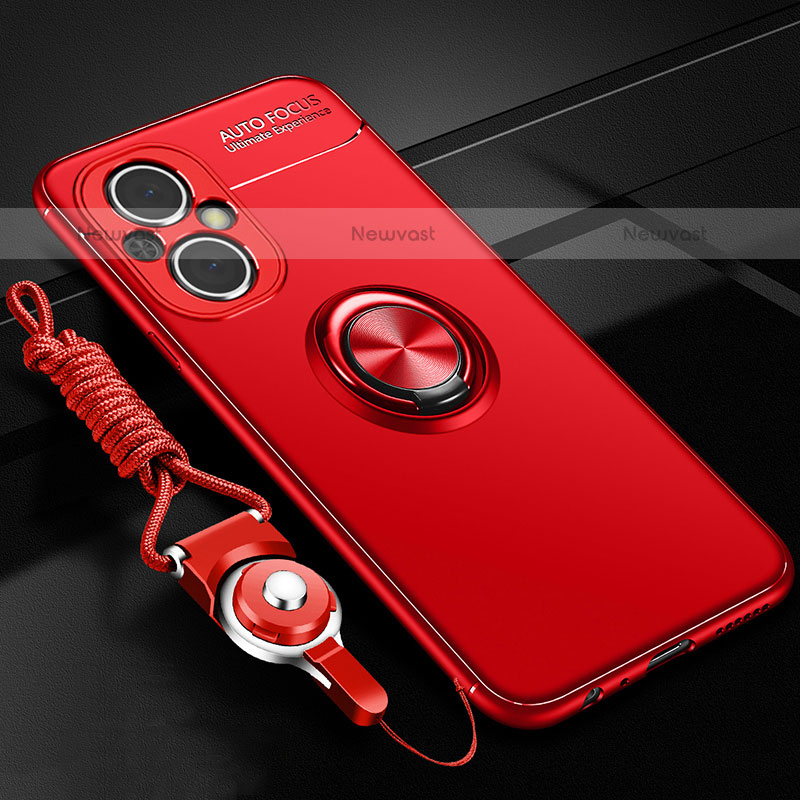 Ultra-thin Silicone Gel Soft Case Cover with Magnetic Finger Ring Stand JM3 for OnePlus Nord N20 5G Red