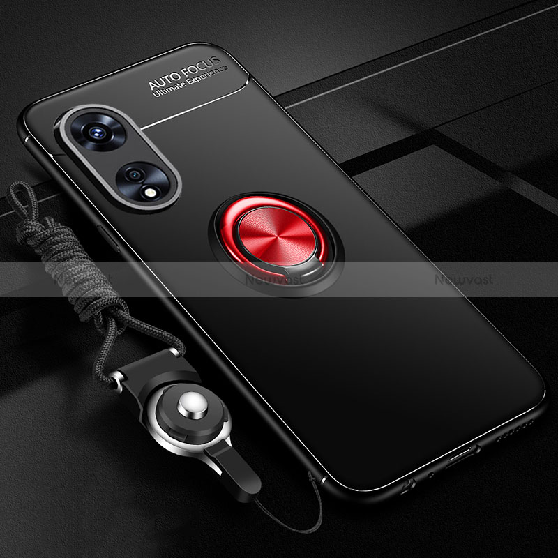 Ultra-thin Silicone Gel Soft Case Cover with Magnetic Finger Ring Stand JM3 for Oppo A1 5G Red and Black