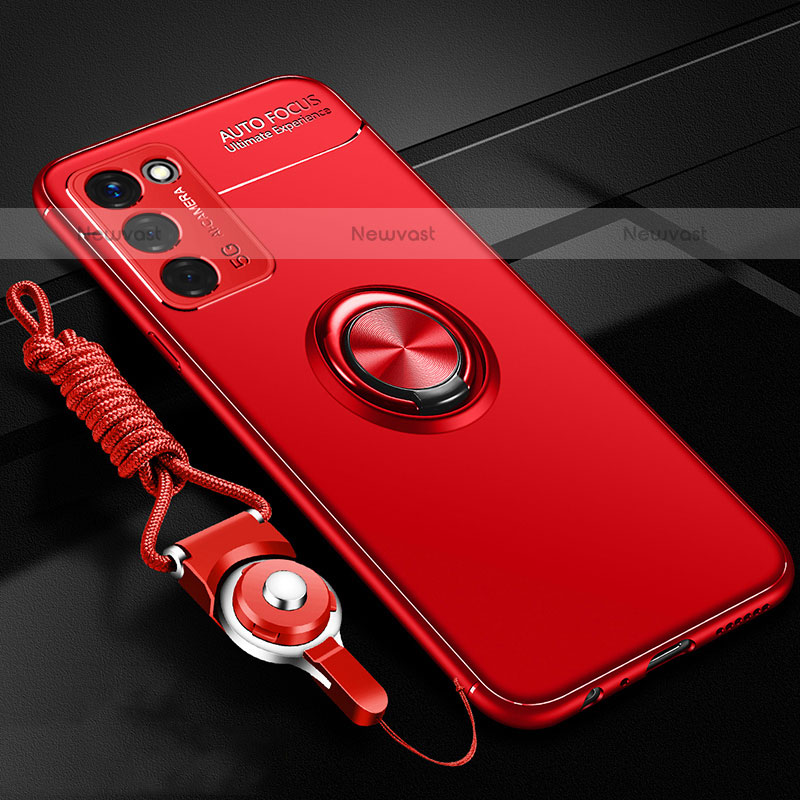 Ultra-thin Silicone Gel Soft Case Cover with Magnetic Finger Ring Stand JM3 for Oppo A55S 5G Red