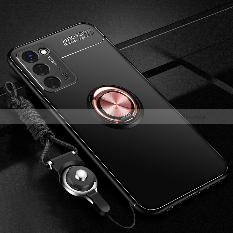 Ultra-thin Silicone Gel Soft Case Cover with Magnetic Finger Ring Stand JM3 for Oppo A56 5G