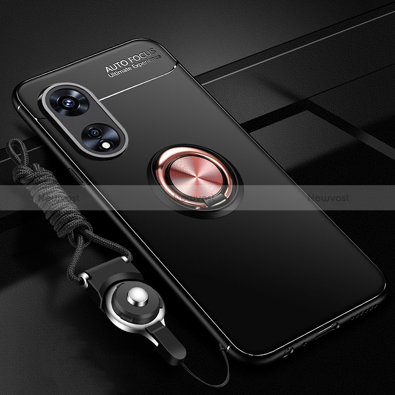 Ultra-thin Silicone Gel Soft Case Cover with Magnetic Finger Ring Stand JM3 for Oppo A58x 5G