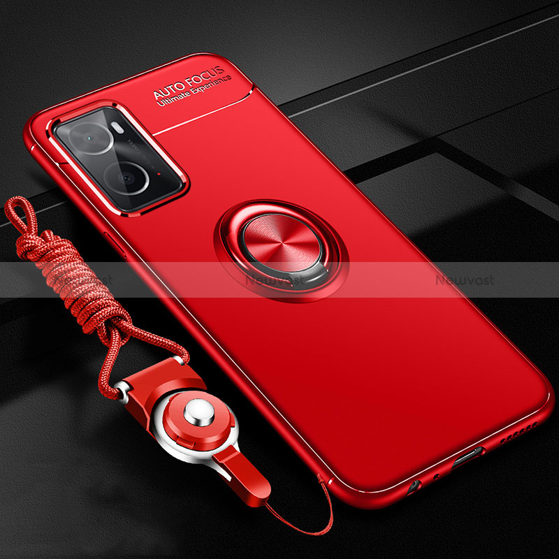 Ultra-thin Silicone Gel Soft Case Cover with Magnetic Finger Ring Stand JM3 for Oppo A76 Red